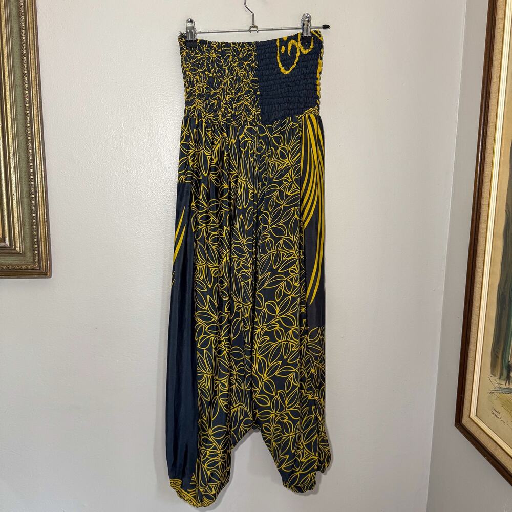 Recycled Silk Harem Jumpsuit Romper Boho Hippie Drop Crotch Blue Yellow XS/S